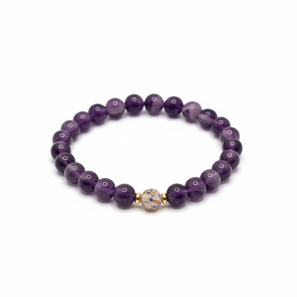 Light of Hope Bracelet, 8 mm Amethyst with Murano Charm